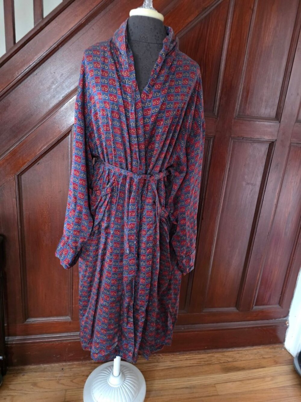 Christian Dior 100% Silk Robe De Chambre Dressing Gown Equestrian Print One Size